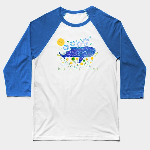 Humpback whale with flowers Baseball T-Shirt by Mimie20